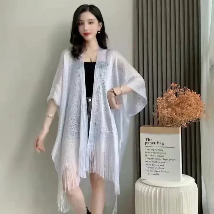 Solid Bikini Cover Up Tassel Beach Dress Tunics Swimsuit Bathing Suit Women Shining Cover Ups for Swimwear Women Pareo Plage