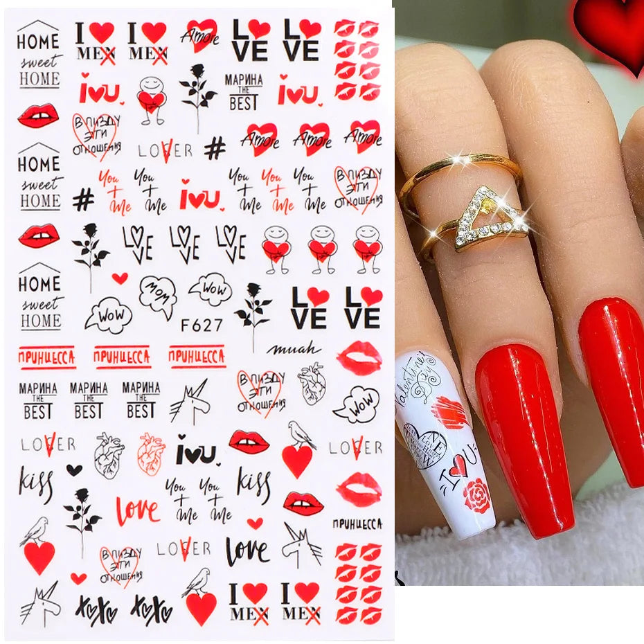 1PCS Valentine's Day Nail Stickers Cartoon Love Nail Supplies Nail Decals for Ladies Nail Art Decoration