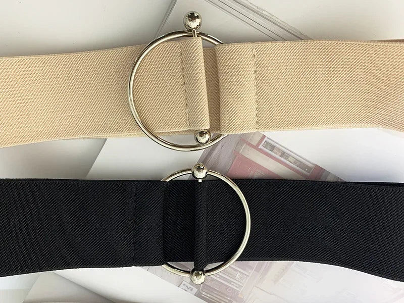 Women Elastic Band Wide Belts Simple Down Coat Waist Belt Female Buckle Black Strap Dress Decoration Accessories Leather Belt