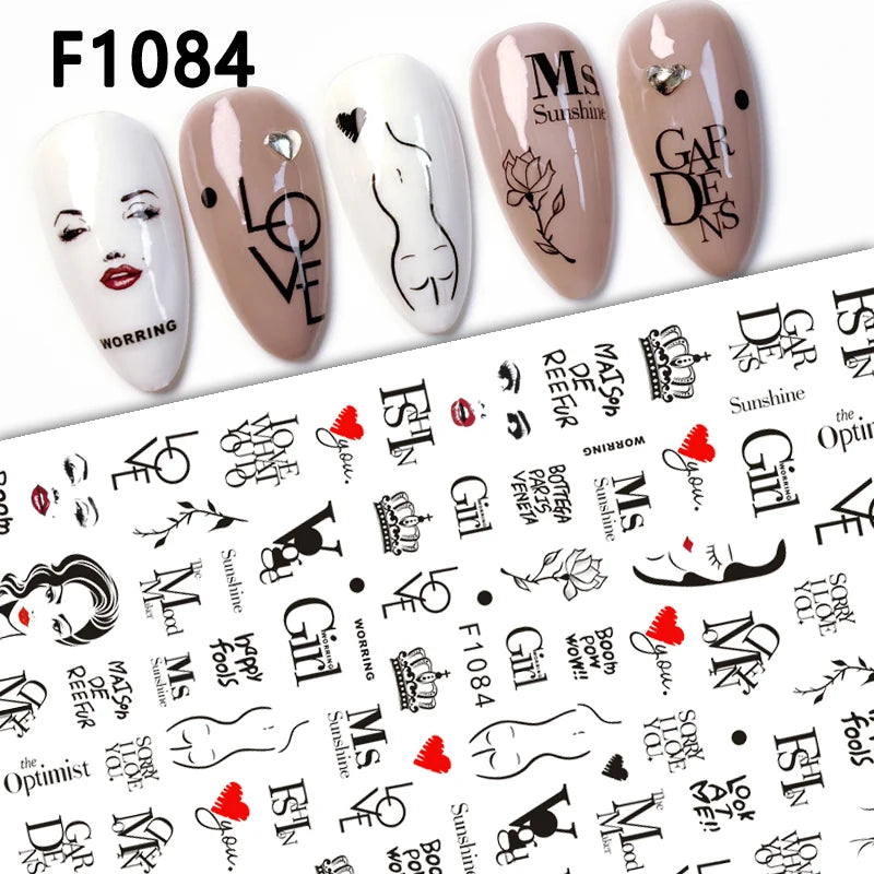 1PCS Valentine's Day Nail Stickers Cartoon Love Nail Supplies Nail Decals for Ladies Nail Art Decoration
