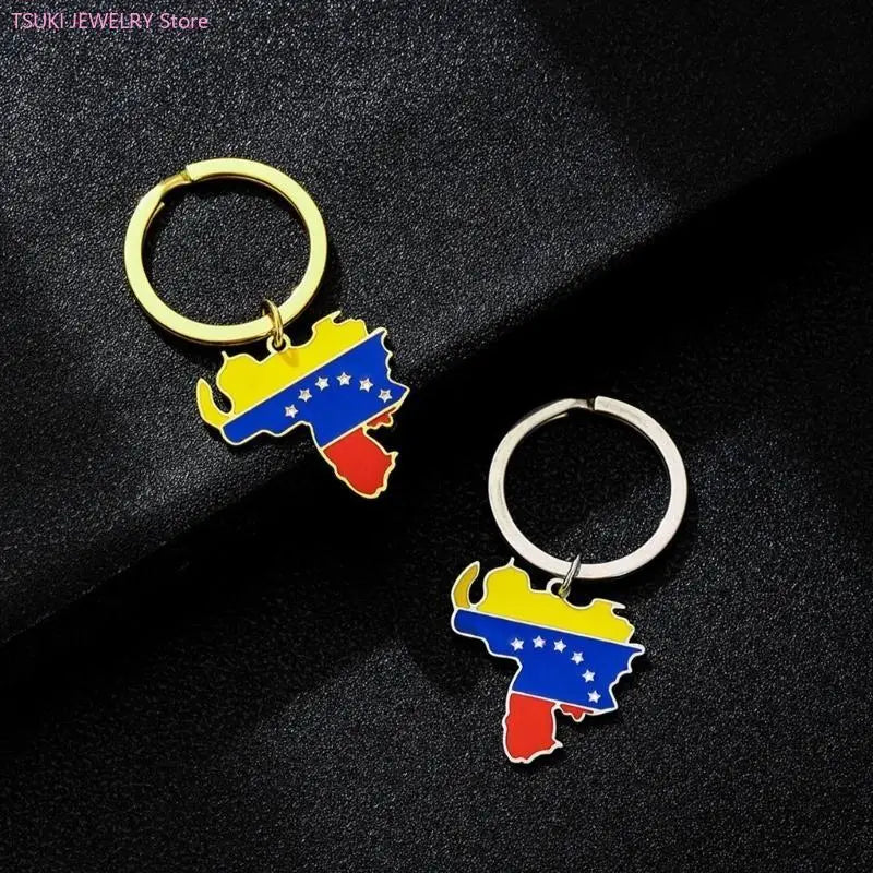 Venezuela Map Flag Keychain Charm Pendant Keyring Stainless steel Keychain Remembrances Jewelry Gifts for Women Men