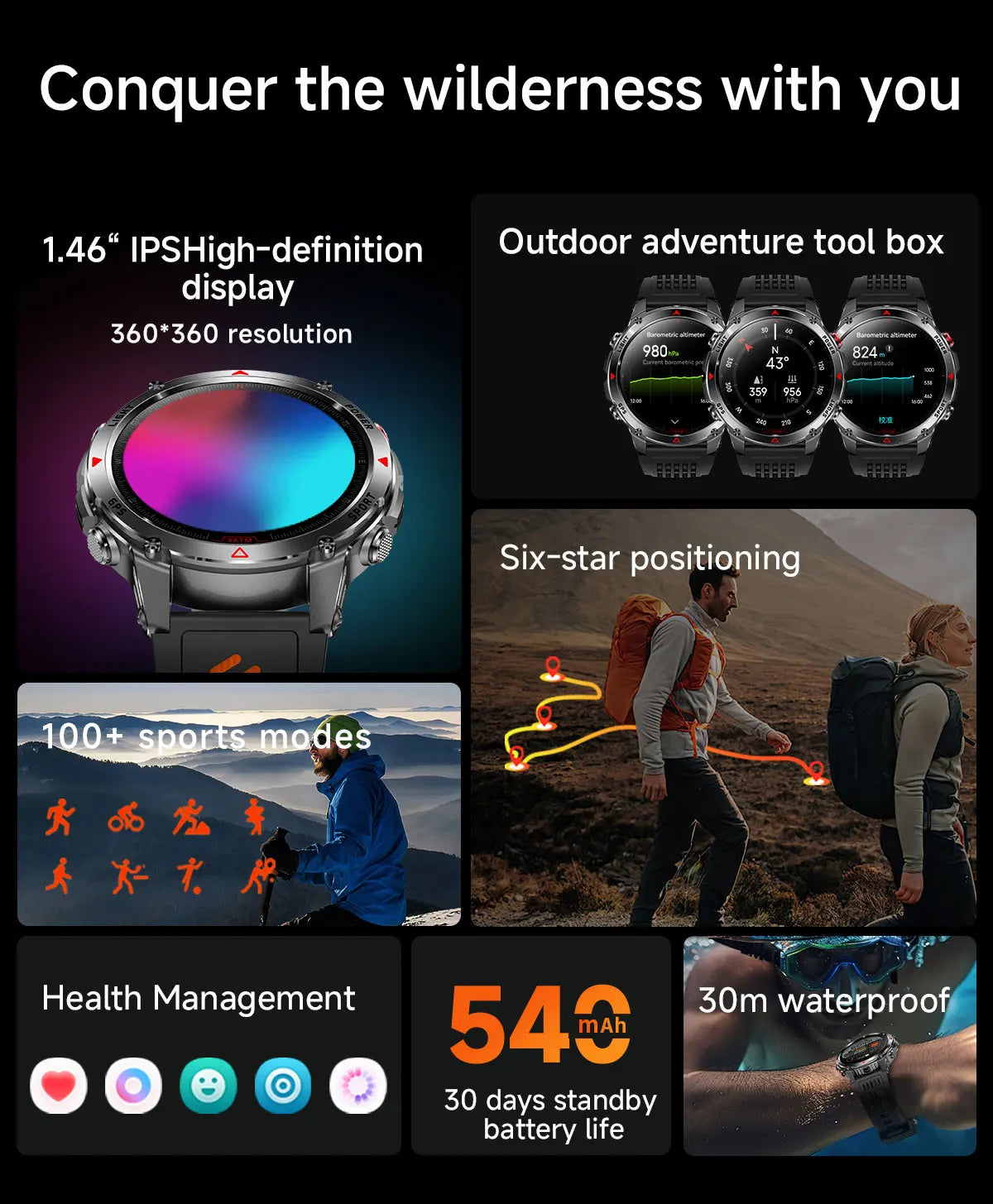 Smart Watch For Men 1.46'' 360*360 HD AMOLED Color Display Voice Call Compass LED Sports Fitness Waterproof Watch Ladies