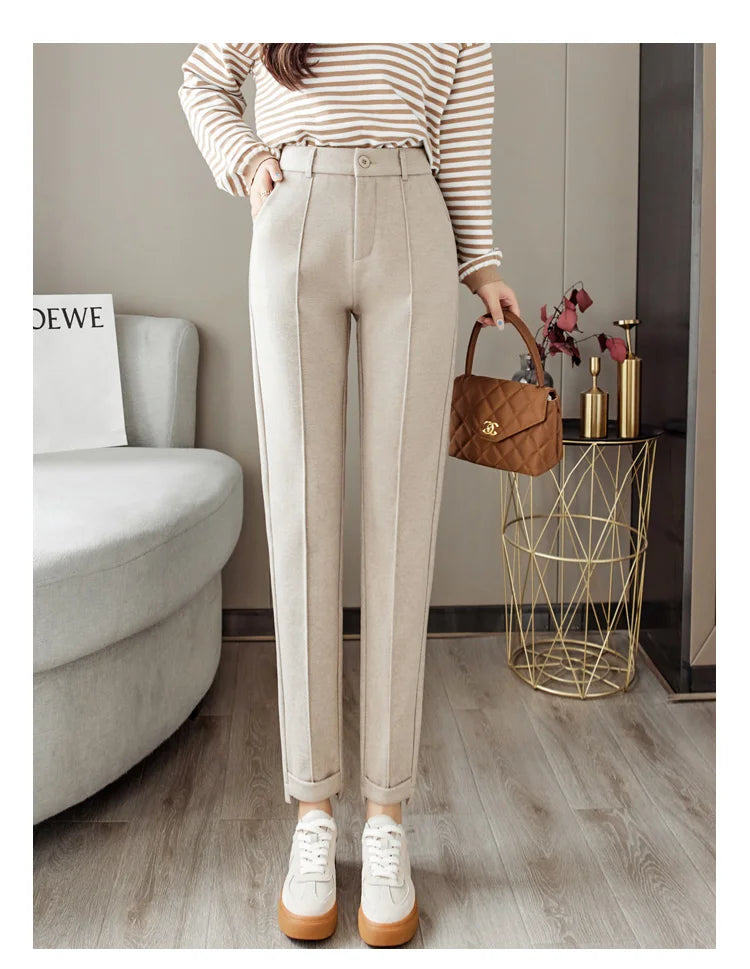 Woolen Pants Women's Harem Pencil Pants High Waist Casual Suit Pants Office Lady Women Trousers Hot Sale