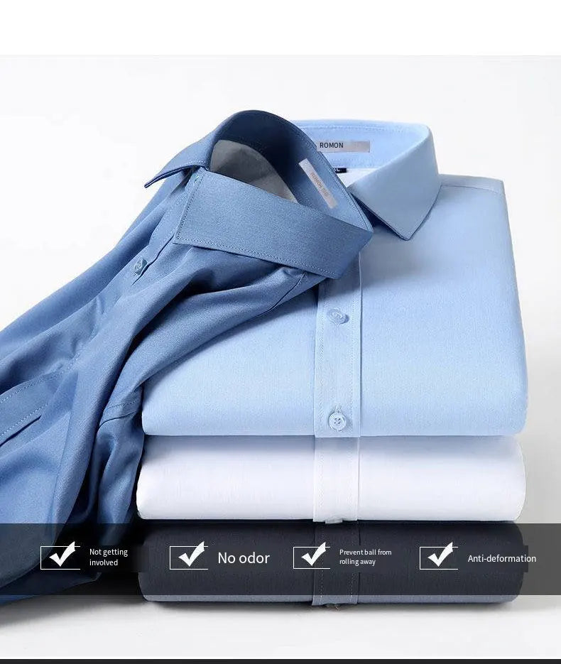 Winter and autumn men's long-sleeved warm-weather shirts for business and casual wear, non-stretchable men's clothing