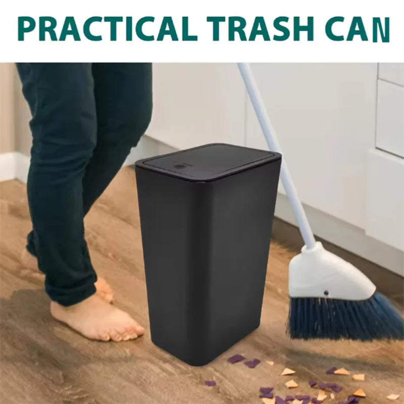 10L Small Black Bathroom Trash Can with Pop Up Lid Compact Plastic Garbage Bin For Cleaning Kitchen Food And Meal Residue