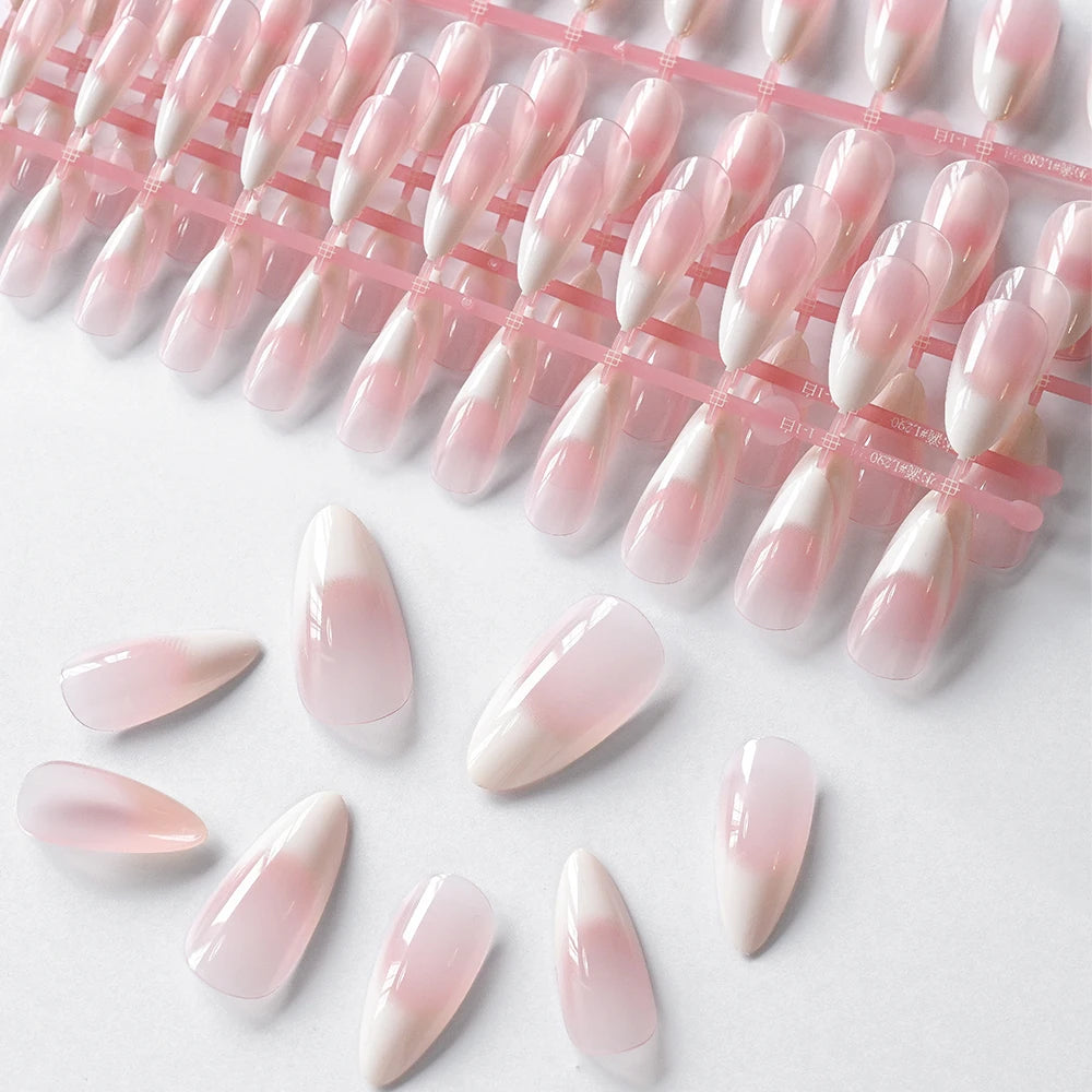 120pcs Nude Pink Gradient Press on Nails Ultra-Tender Almond Gel False nails Simple Full Cover Pink White French Fake Nail Tips#