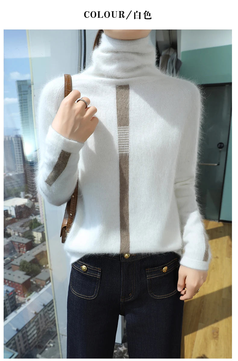 Women's Mink Cashmere Sweater High Neck Long Sleeve Autumn and Winter Fashion Soft Pullover Turtle Neck LuXury Women Top Jumper