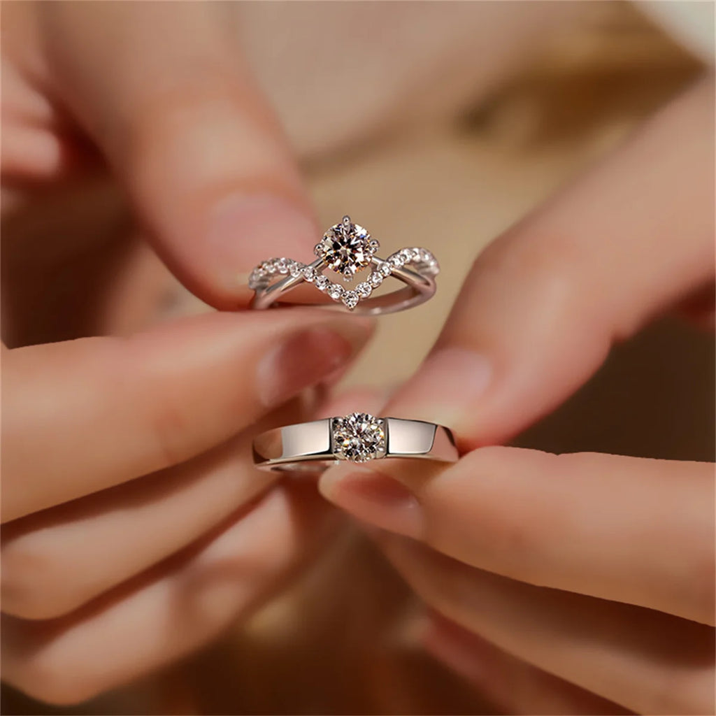 2Pcs/set Silver Plated Crown Square Couple Rings For Women Men Punk Forever Endless Love Wedding Ring Valentine's Day Jewelry