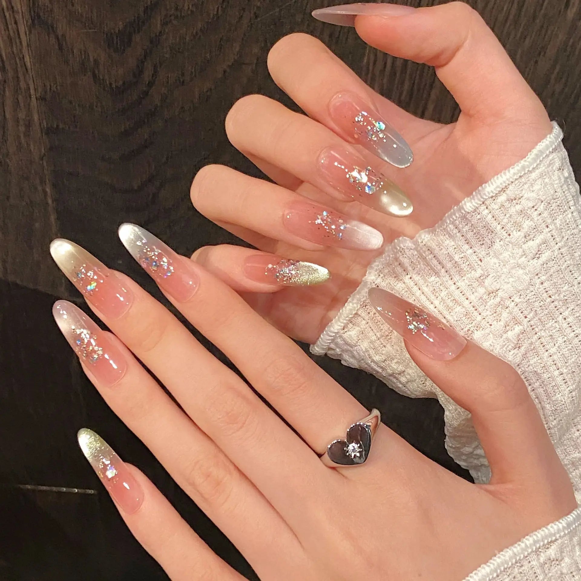 Butterfly Cat Eye Press-On Nails | 10pcs Pink Handmade French | Reusable Wearable Nail Art Tips