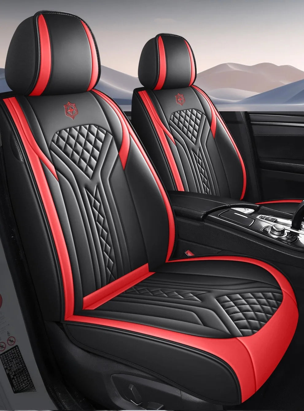 5 Seats PU Leather Car Seat Covers Full Coverage Split Headrest Soft Sponge Filled Comfortable Wear Resistant Non Slip