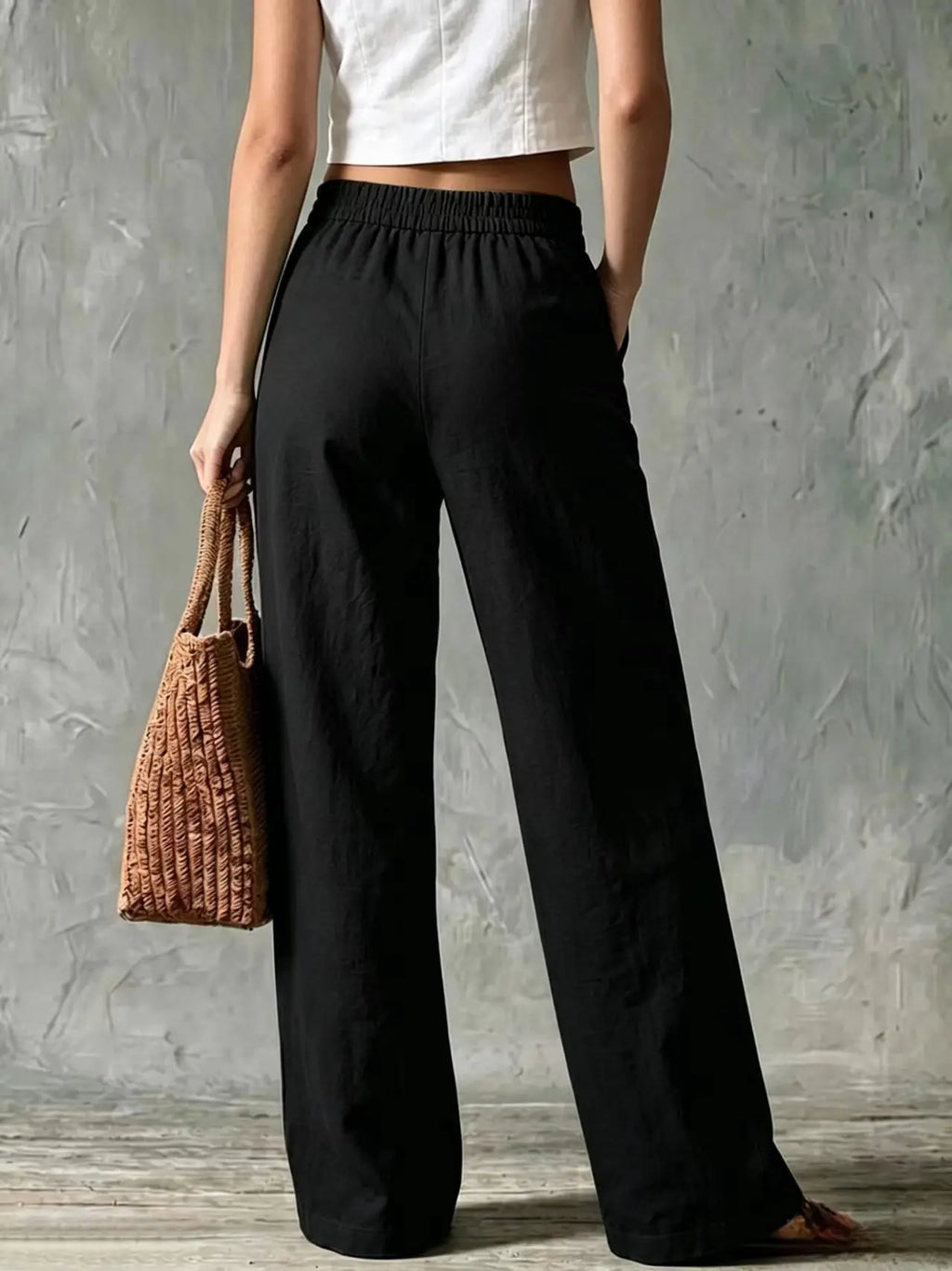 Women Wide Leg Pants High Waist Front Pocket Workwear