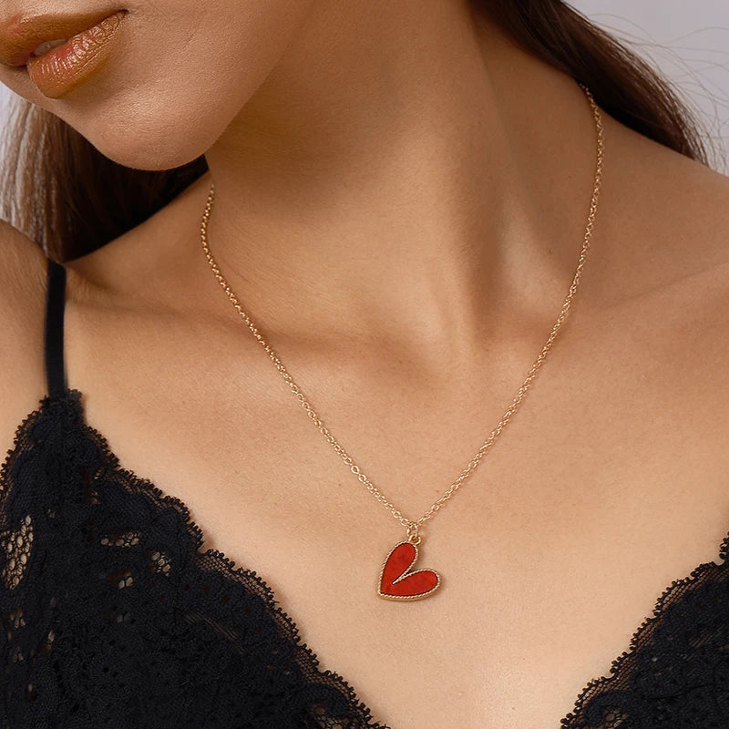 Aihua 2 colors New Korean White Red Love Heart Necklaces for Women Girls Clavicle Chain Valentine's Day Jewelry Gifts