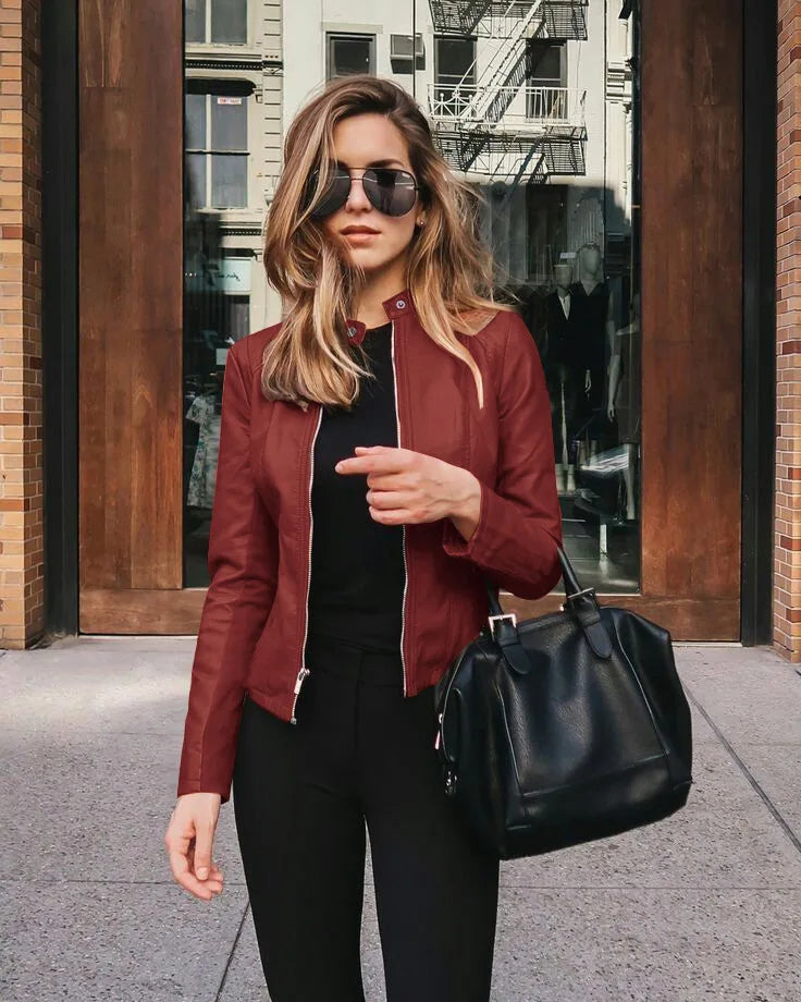 Female Jackets Office Lady Casual Coats Autumn Fashion Short Thin Women Flight Jacket Pu Leather Outwear Zipper Outfit 2024