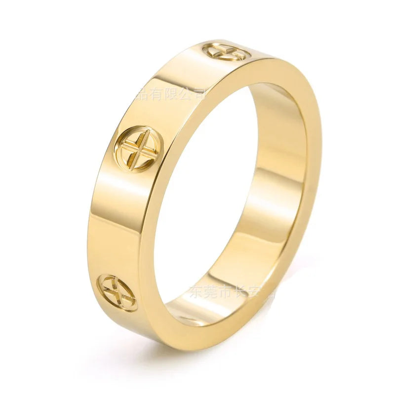 Stainless steel PVD plated 18k gold cartire cross zircon stone love couple ring for men women Valentine's Day birthday gift