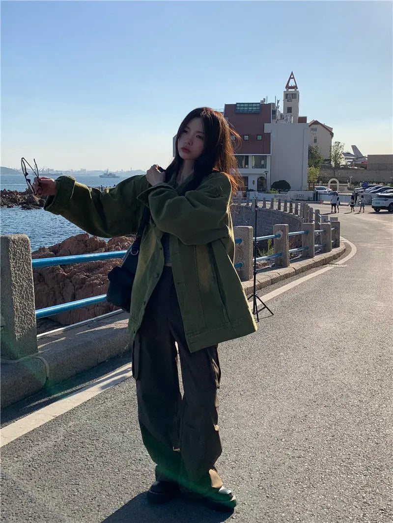 Women Jacket Vintage Workwear Denim Coat