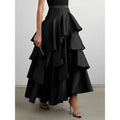 Women's Midi Skirts Summer Autumn Falbala Swing Party A-Line Classic Vintage Skirt for Lady High Waisted Long Skirts Black White
