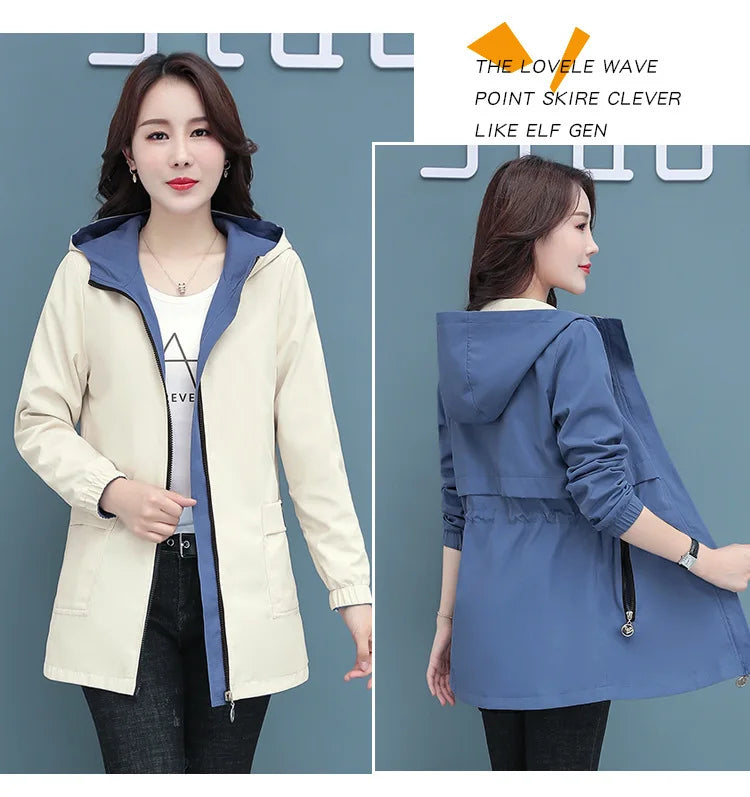 Spring Autumn Jacket Women's Loose Coat 2025 New Double-sided Wear Trench Coat Mid-length Windbreaker 5XL Women's Top