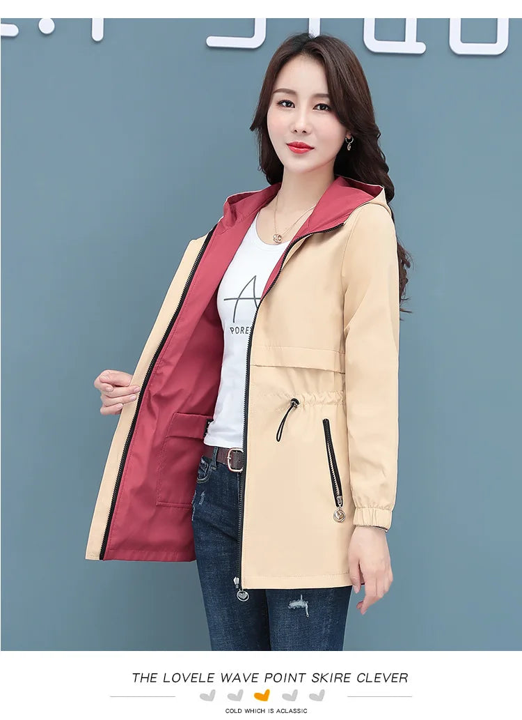 Spring Autumn Jacket Women's Loose Coat 2025 New Double-sided Wear Trench Coat Mid-length Windbreaker 5XL Women's Top