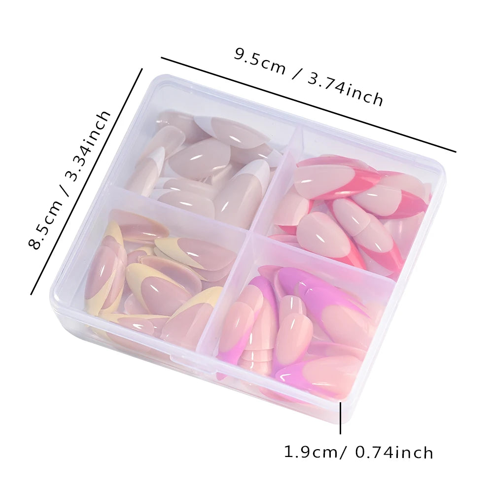 96Pcs/box Mixed Medium Almond French False Nails White/Red/Pink/Yellow French Press On Nails Full Cover Actylic Nail Fake Tips!5