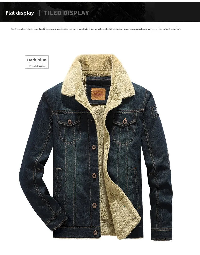 Men Windbreaker Fleece Thick Warm Winter Denim Jackets Mens Jackets Outwear Jeans Coat Male Multi-pockets Cowboy Clothing