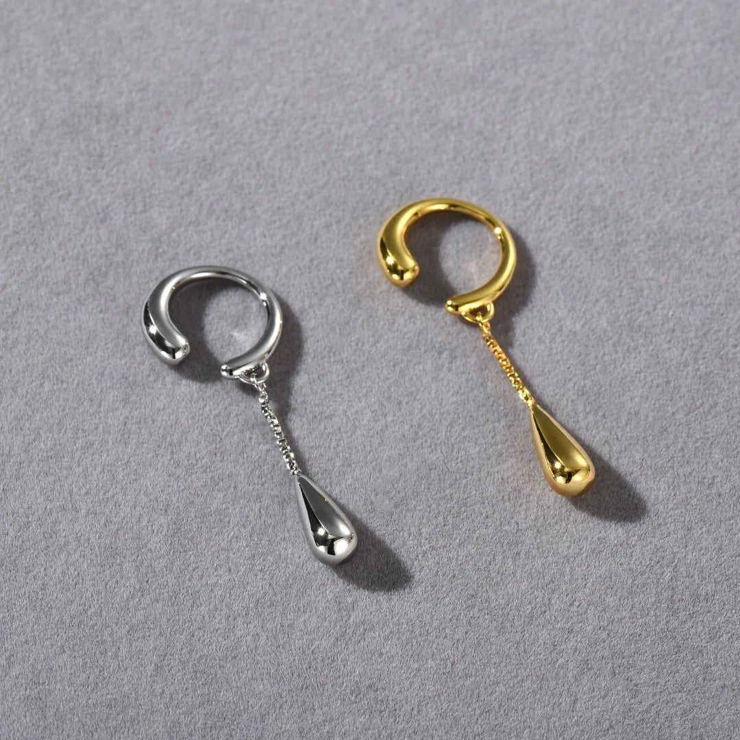 C-shaped Stainless Steel Teardrop Tassel Ear Cuff Clip Earrings for Women 1piece, No Piercings, Ear Cartilage Clips