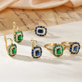 Square design inlaid zircon earrings ring for women fashion jewelry copper plated 14K gold exquisite luxury suit jewelry gift