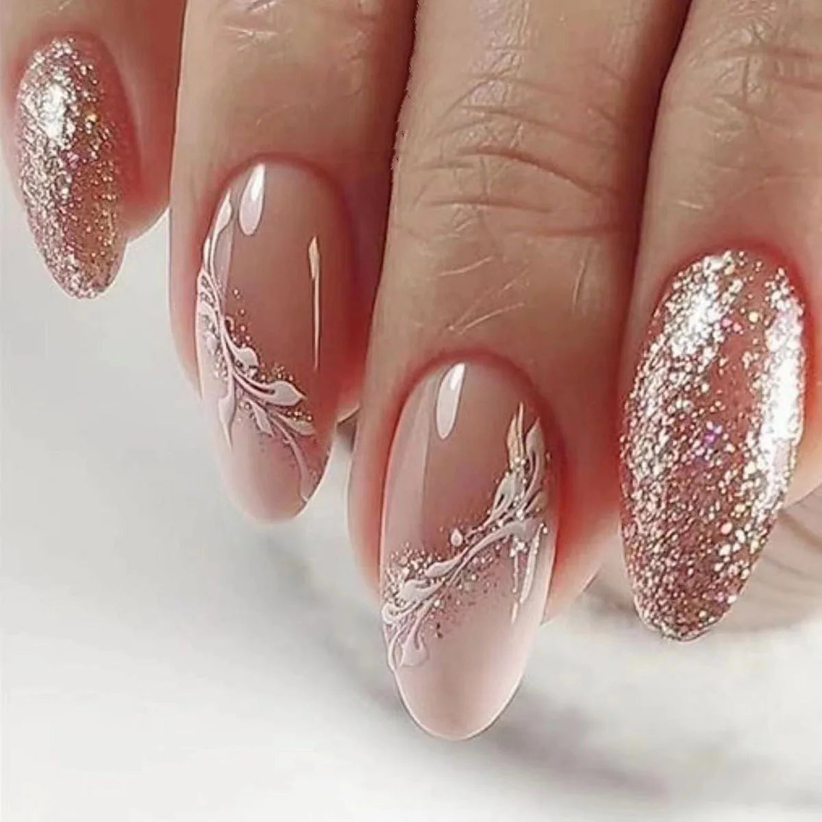 Autumn Matte Press-On Nails | 24pcs Rose Leaf Almond | Full Cover Acrylic Nail Tips with Glue