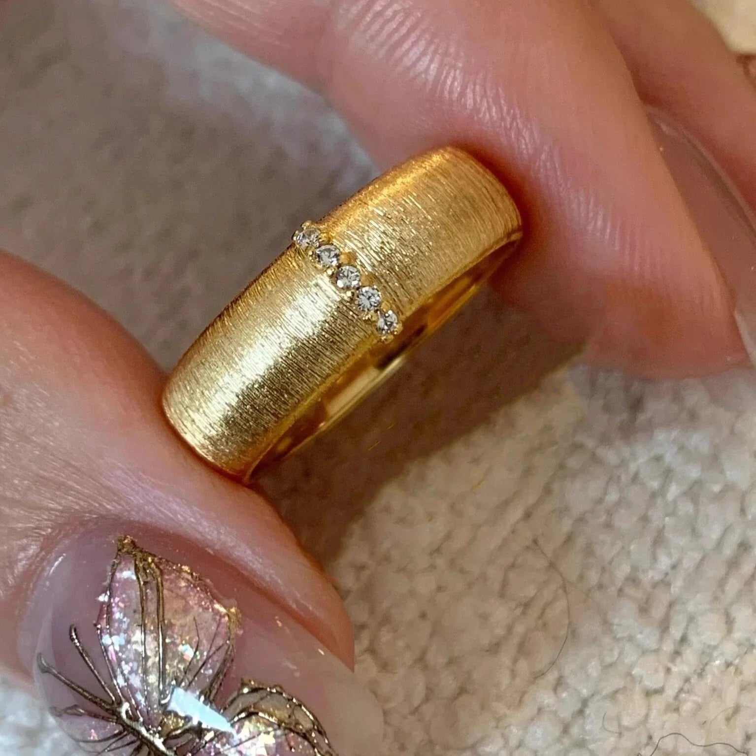 Gold Color Minimalist Zircon Scrub Ring for Women Couples French Elegant Vintage Classic Trendy Anniversary Jewelry Gift