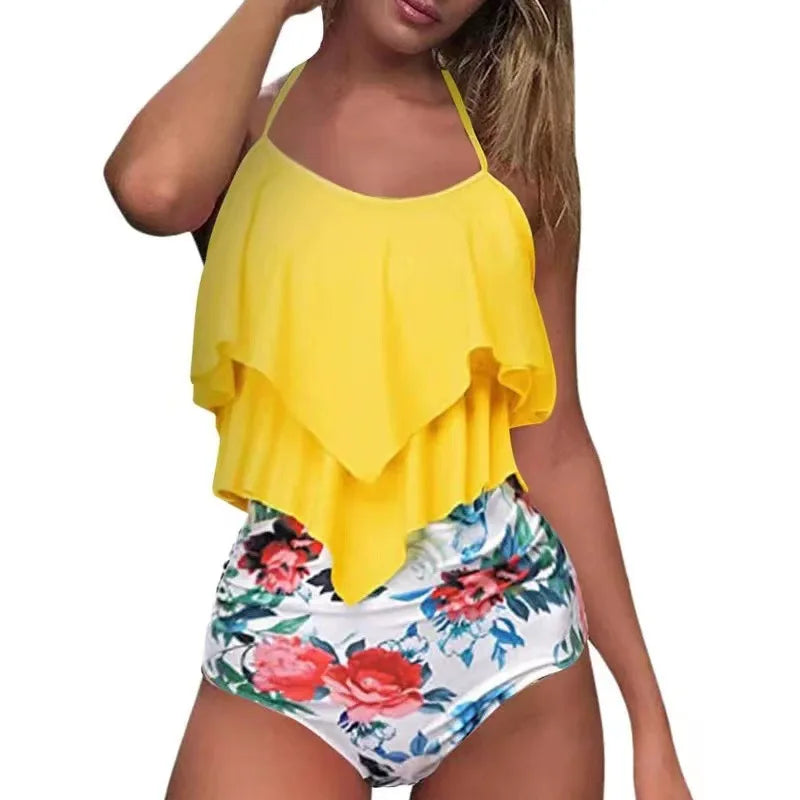 Swimwear Ruffles Women Suits Two Piece Sets Printed Beachwear High Waist Bikini Set Bottoms Push Up Tankini Swimsuits Women