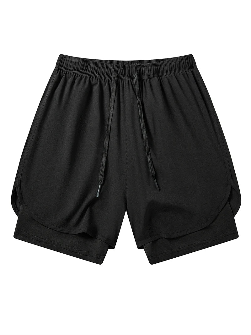 Men's 2 in 1 Running Workout Short with Phone Pocket Towel Loop Gym Athletic Quick Dry Stretchy Performance Shorts Activewear
