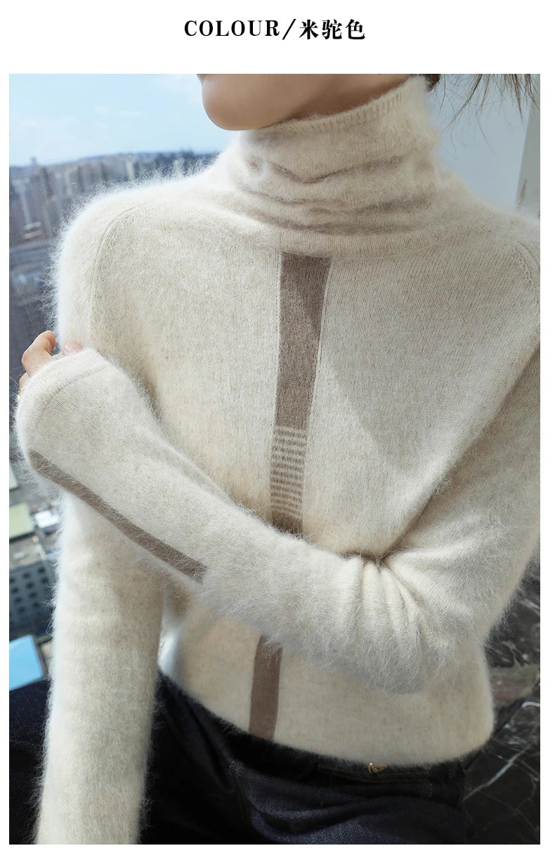 Women's Mink Cashmere Sweater High Neck Long Sleeve Autumn and Winter Fashion Soft Pullover Turtle Neck LuXury Women Top Jumper
