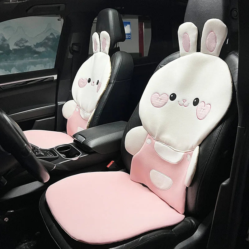 Cute Cartoon Animal Car Seat Covers Cushion Breathable Ice Silk Universal For Women Ladies Gifts Auto Interior Decor Accessories