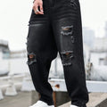 Men's Black Ripped Denim Harem Pants for Spring and Summer, Stylish and Minimalist, a Game - Changer for Lazy Outfits