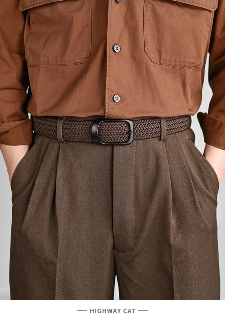 Weaving Belt Men's Fashionable Belt for Young Adults Casual Multifunctional Canvas Pants Belt with Elastic Golf Studs Fabric Lea