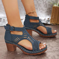 Thick Heeled Sandals Summer Breathable Hollow Out Sandals for Women Retro High Heels Roman Sandalias