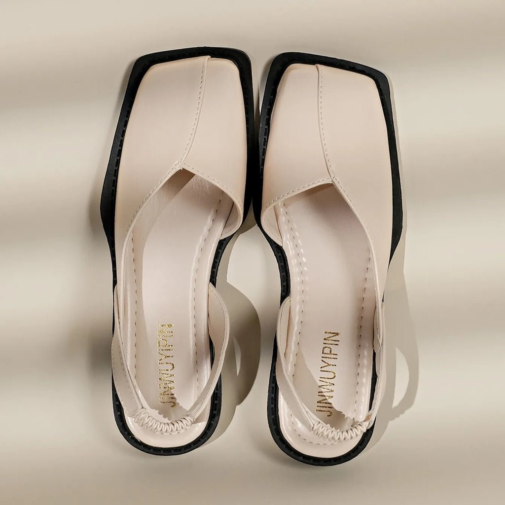Women Sexy Sandals Elegant Square Toe Causal Flat Shoes for Women Fashion Low Heels Sandals Brand Designer Women Party Shoes
