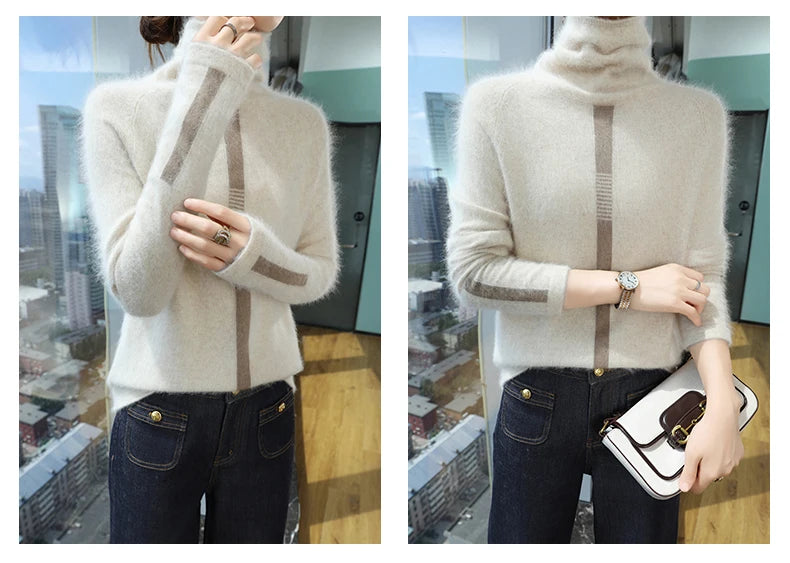 Women's Mink Cashmere Sweater High Neck Long Sleeve Autumn and Winter Fashion Soft Pullover Turtle Neck LuXury Women Top Jumper