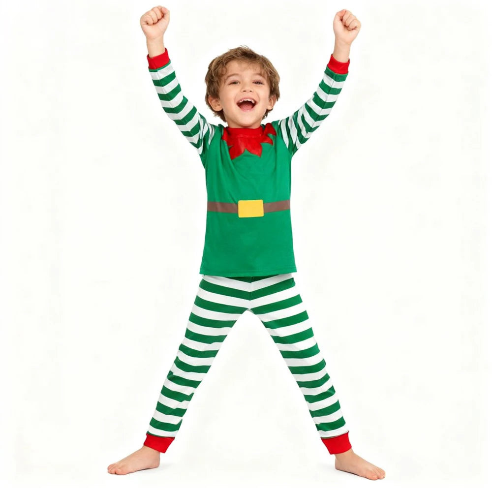 Children's Christmas Long Sleeve Pajama Sets Kids Elf and Santa Claus Sleepwear Boys Pijamas Baby Girls Pjs for Festive Xmas