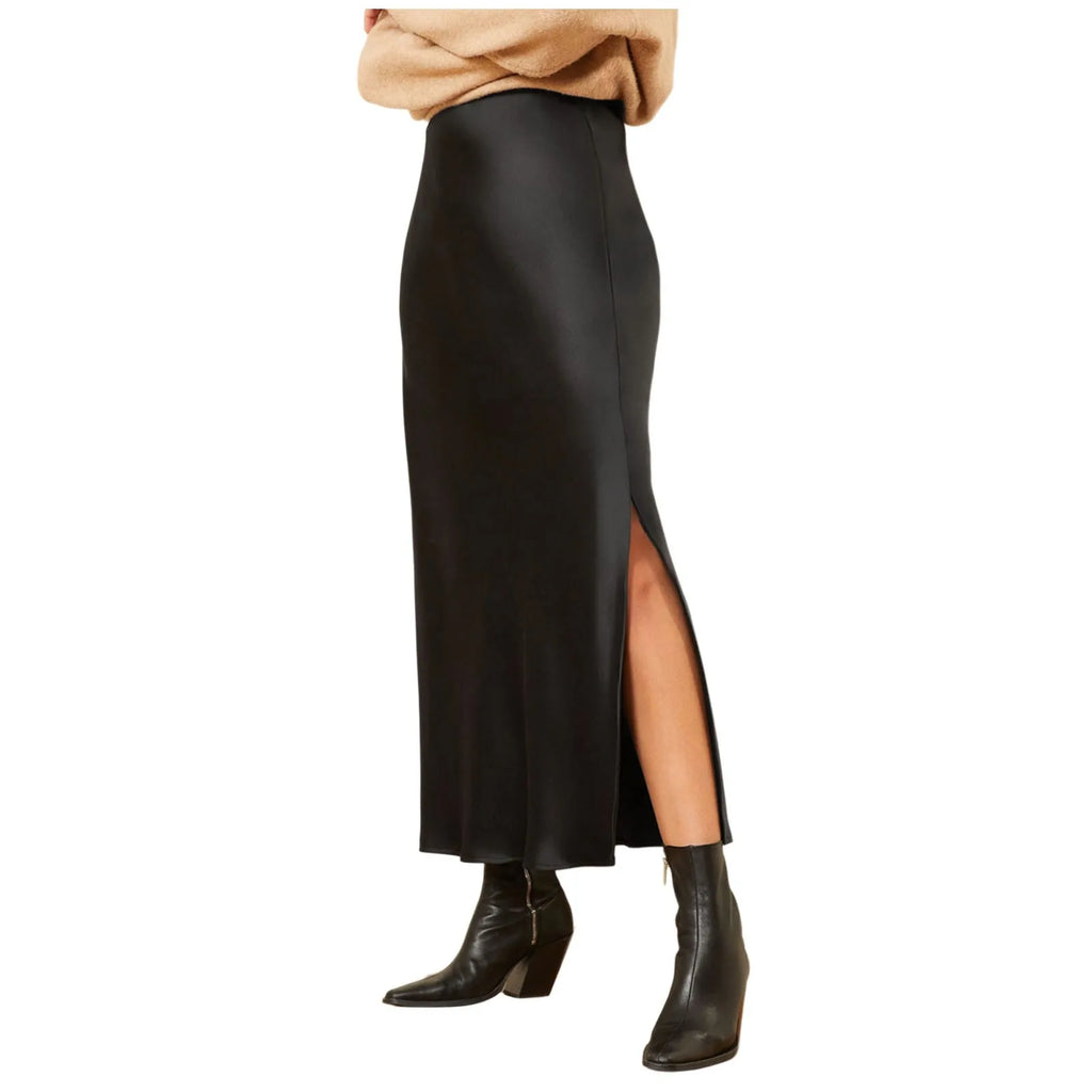 Silk Satin High Waist Pencil Skirt – Korean Style Elegant Long Skirt