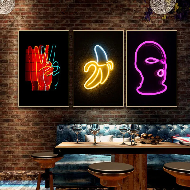 Bar decoration painting Cyberpunk Internet cafe wall LED light hanging painting E-sports room KTV atmosphere Neon light mural