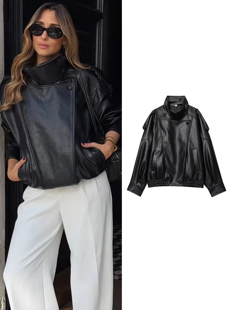 Women Fashion Leather Jacket Autumn