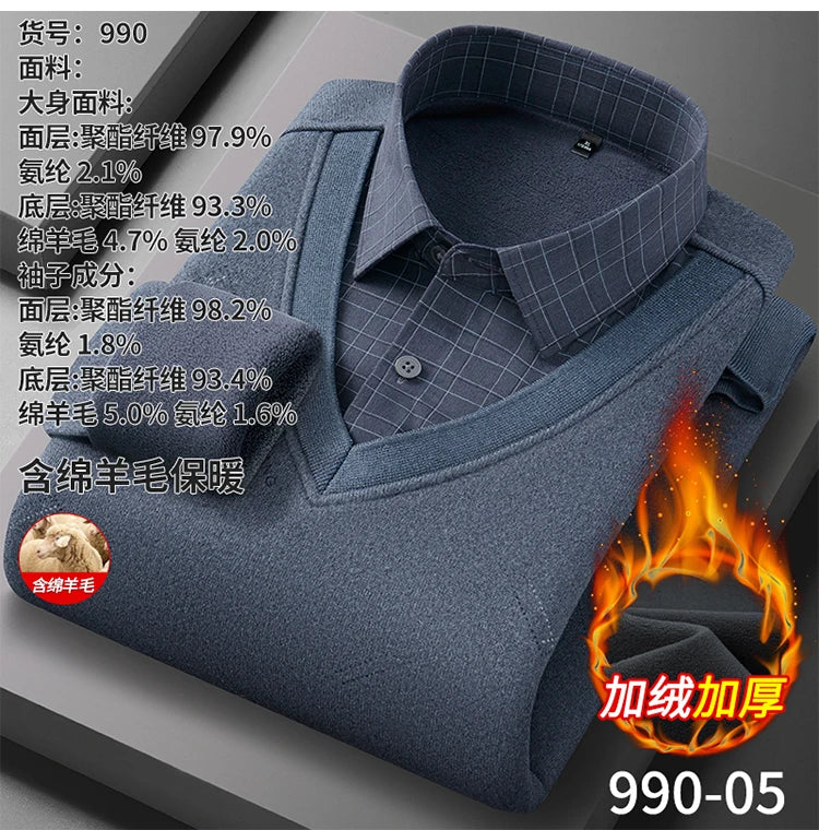 Men's long-sleeved shirt with wool, fleece, thickened, warm, casual, comfortable in winter, versatile and of high quality