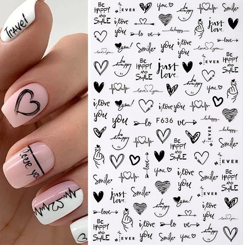 1PCS Valentine's Day Nail Stickers Cartoon Love Nail Supplies Nail Decals for Ladies Nail Art Decoration