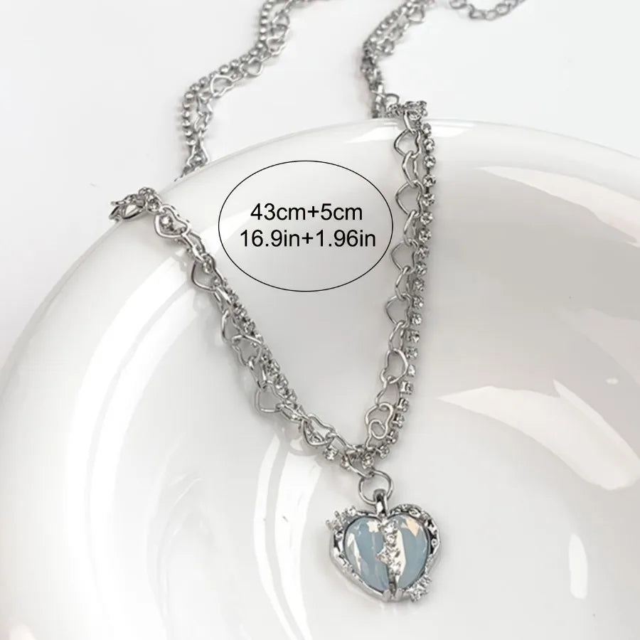 Shiny Stackable Necklace Heart Shape Pendant With Hollow Heart Shape Chain Lovely Neck Jewelry For Women Girls 1 Pc
