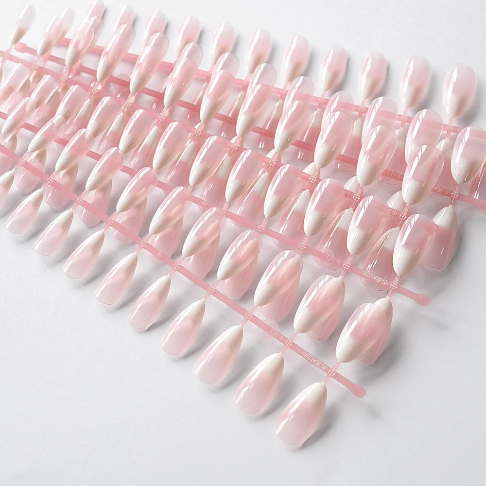 120Pcs Soft Pink White Gradient Press on Nails French Almond Glossy Fake Nails for Women Full Cover Daily Wear False Nail Tips