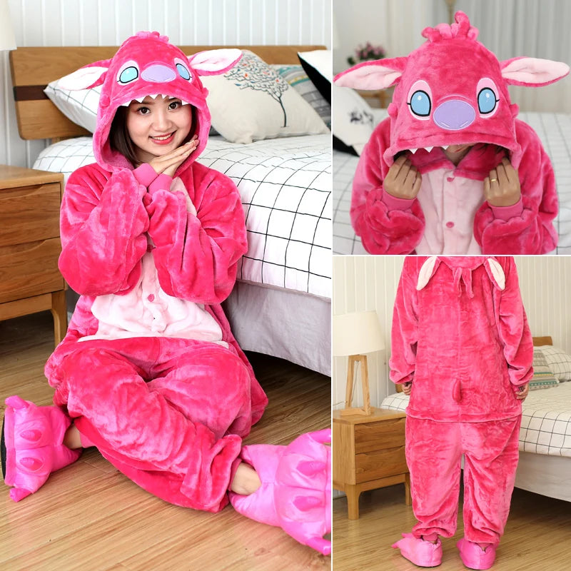 Lilo & Stitch Anime Cosplay Costumes Women Men Cartoon Jumpsuit Adults Cute Hooded Pajamas Onesies For Halloween Christmas Party
