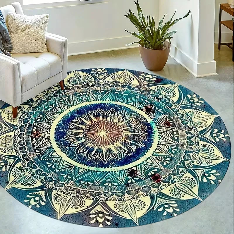 Bohemian Style Circular Carpet Indoor Carpet Bedrooms Circular Floor Mats Suitable Living Rooms Study Rooms Bathrooms Decoration