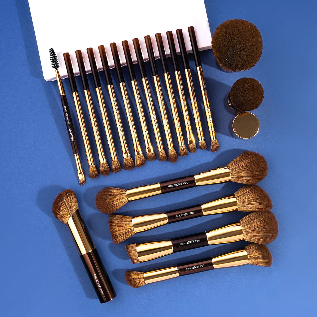 MAANGE 20pcs/set Pro Makeup Brushes Double Ended Foundation Concealers Blush Eye Shadows Brush for Liquid Cream Powder Blending