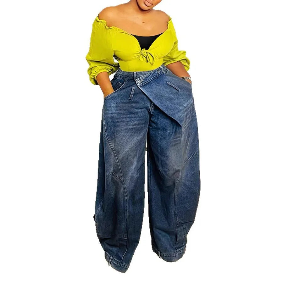 Wide Leg Pants Women Vintage Denim Jeans Punk Style Loose Trousers Stretch Mid Waist Washed Distressed 2026 Mom Streetwear