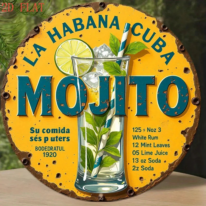 2D Flat, 1pc Vintage Mojito Cocktail Recipe Sign